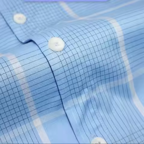 抗皱格子衬衫夏季短袖吸湿透气竹纤维面料